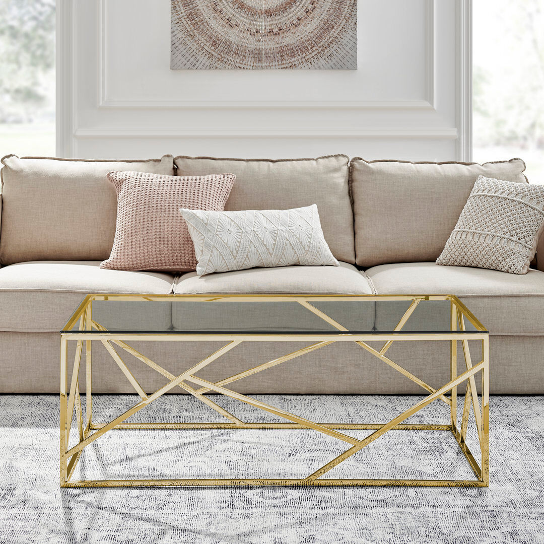 Furniture Box Alma Luxury Frame Glass Coffee Centre Table - Modern Glam Design Gold 45cm H X 60cm W X 120cm D