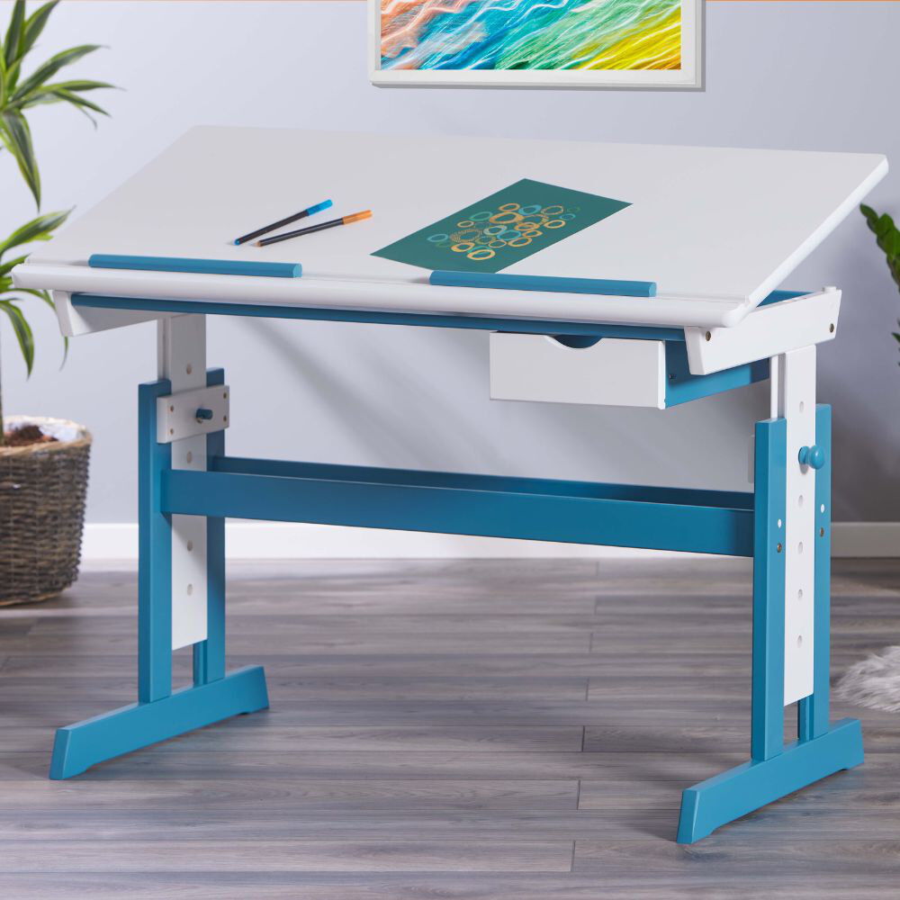 Isabelle & Max Simon children's desk - height adjustable White/Blue 96cm H X 109cm W X 55cm D