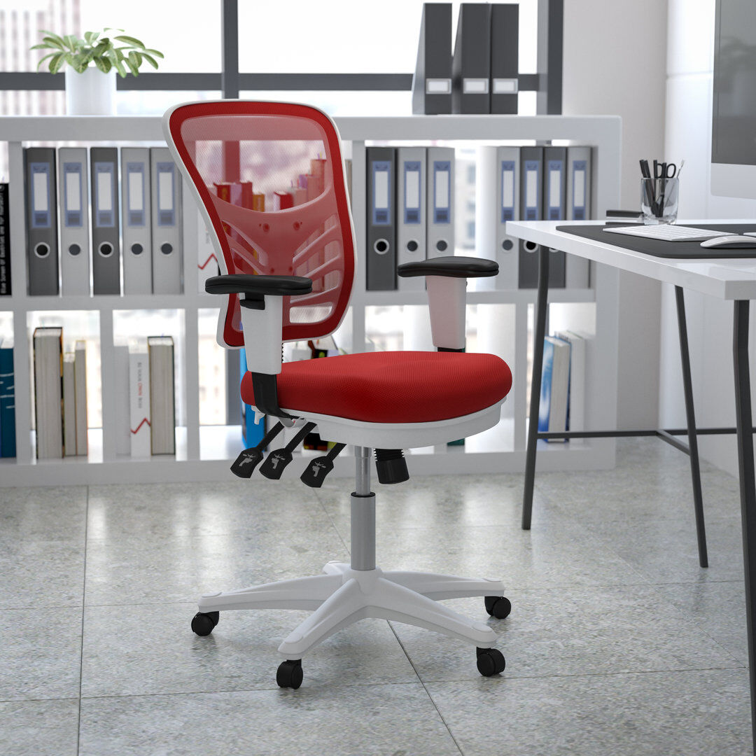 Blue Elephant Mid-Back Mesh Multifunction Executive Swivel Ergonomic Office Chair with Adjustable Arms Red 64.8cm W X 62.2cm D