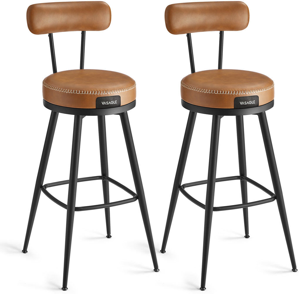 George Oliver EKHO Collection - 360° Swivel Bar Stools Set Of 2, Counter Bar Chairs With Backs, Synthetic Leather With Stitching, Mid-Century Modern, 76 Cm Tall, Ki Brown 101cm H X 57cm W X 57cm D