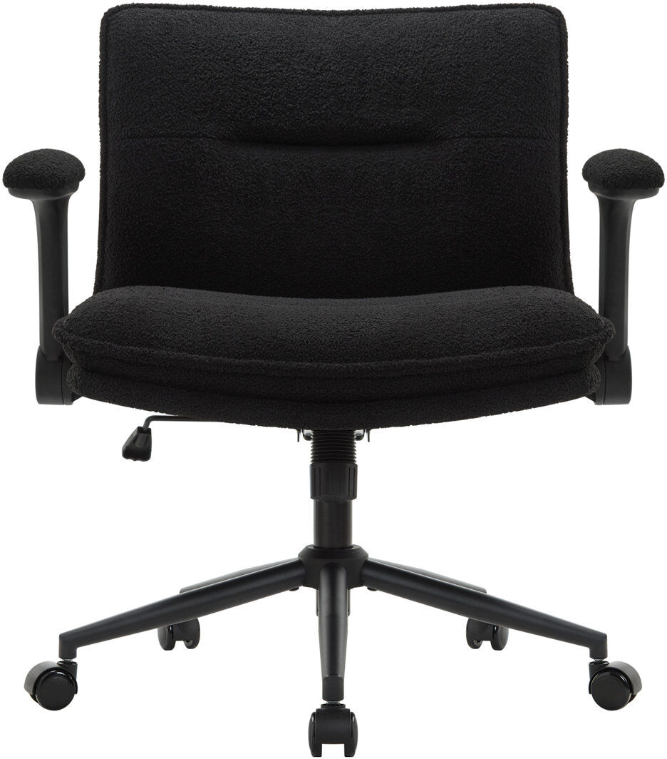 17 Stories Black Cross Legged Office Chair With Wheels And Flip-up Arms, Ergonomic Criss Cross Desk Chairs With Fabric Padded, Height Adjustable Wide Seat Swivel Black 90cm H X 65cm W X 70cm D