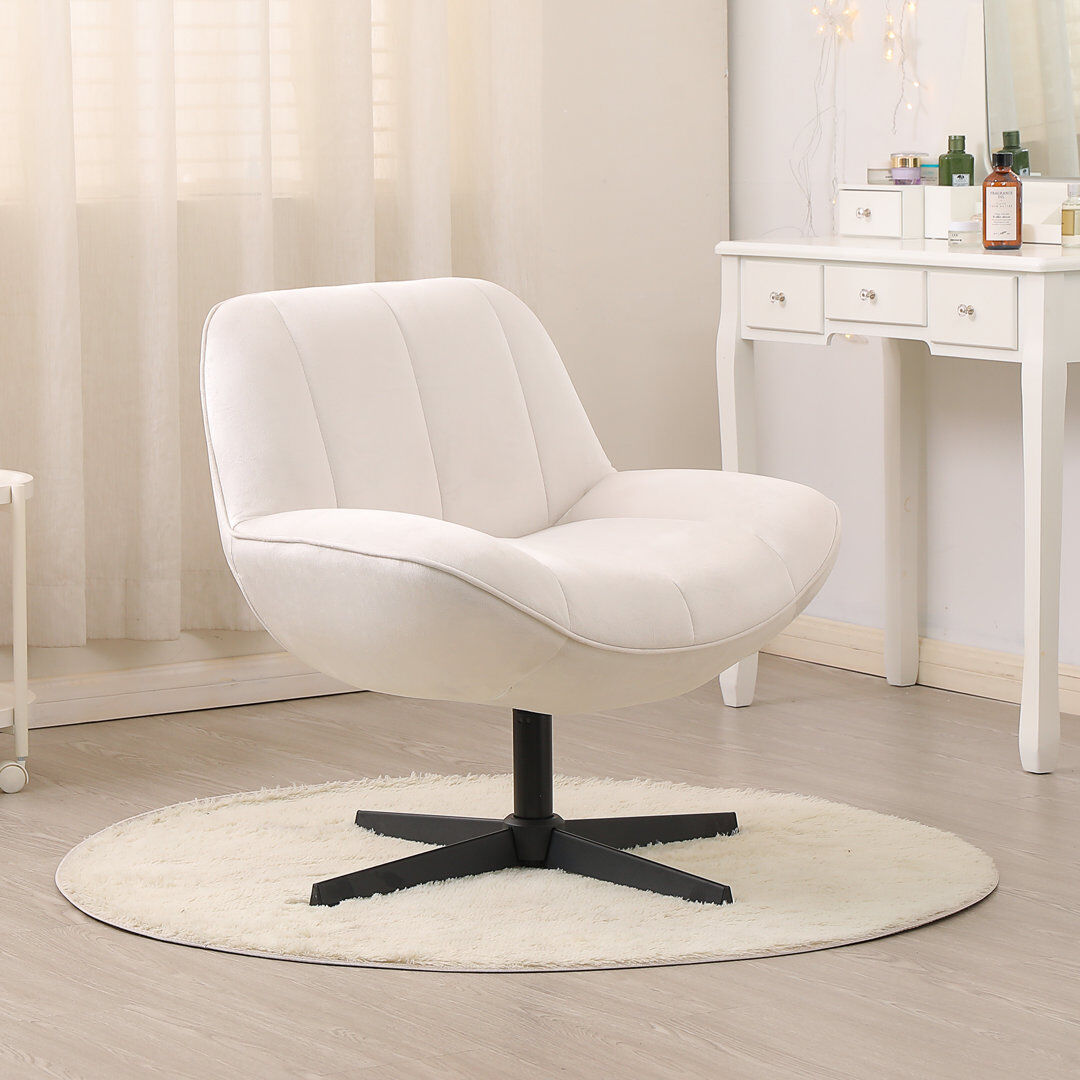 George Oliver Criss Cross Chair,armless Cross Legged Office Desk Chair No Wheels,fabric Padded Modern Swivel Height Adjustable Mid Back Wide Seat Computer Task Vani White 90cm H X 162.56cm W X 129.54cm D