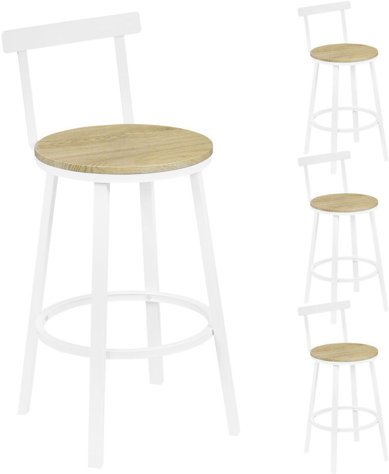 Borough Wharf Bar Stools Set Of 4 Round Kitchen Stools With Backrest Metal Frame Footrest Counter Stool 150 Kg Load Capacity For Bar Kitchen Island Dining Room Light Woodlook 89cm H X 51.5cm W X 51.5cm D