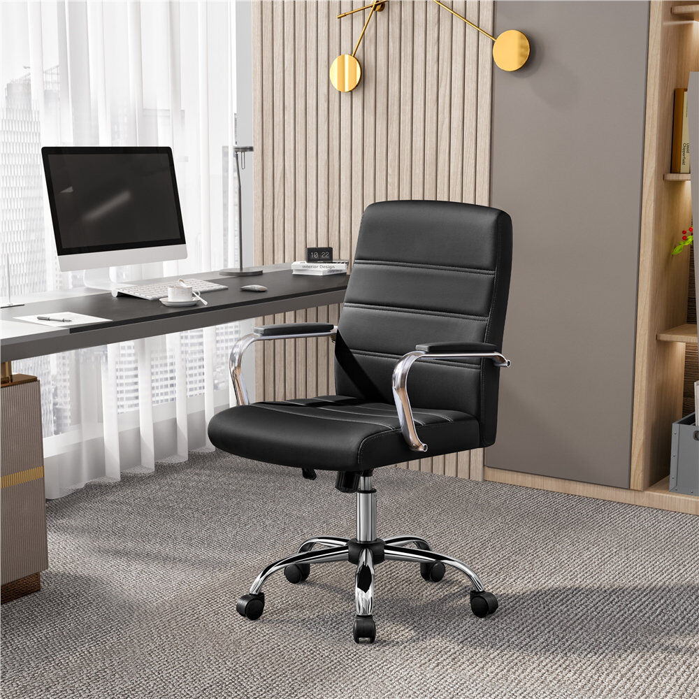 Yaheetech Mid-Back Executive Swivel Office Chair with Metal Frame and Arms Black 93cm H X 61.5cm W X 60cm D