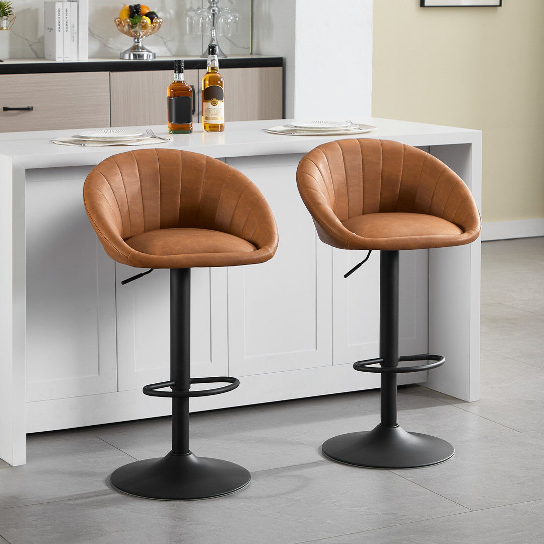Borough Wharf Bar Stools Set Of 2 Bar Chairs Height-Adjustable Rotatable Kitchen Stool With Backrest Stool Kitchen Bar 150 Kg Brown 41cm W X 41cm D