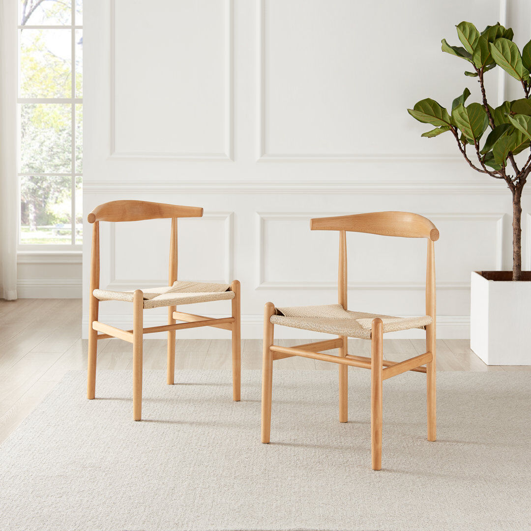 Canora Grey Auni Beech Wood and Rope Dining Chairs - Mid Century Modern Design & Responsibly Sourced Oak Wood 80cm H X 56cm W X 49cm D