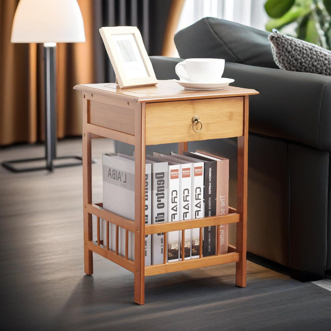 Borough Wharf Rosalez Wooden 2 Tier / 3 Tier Tall Side Table, End. Table, Living Room Home Furniture Brown 49"H x 30"W