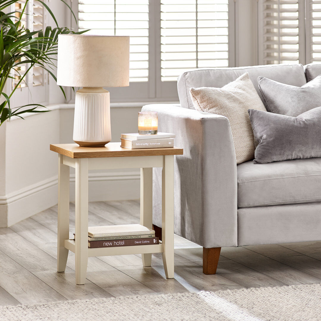 Ophelia & Co. Abbondanza Solid Wood Side Table with Shelf - Traditional Farmhouse Cottage End Table Natural Wood 55.5cm H X 50cm W X 40cm D