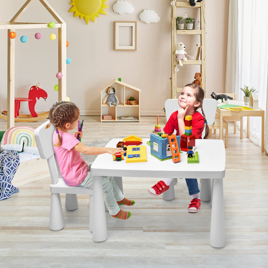Isabelle & Max Lon Kids 3 Piece Rectangular Activity Table and Chair Set White 50cm H X 77cm L X 55cm D