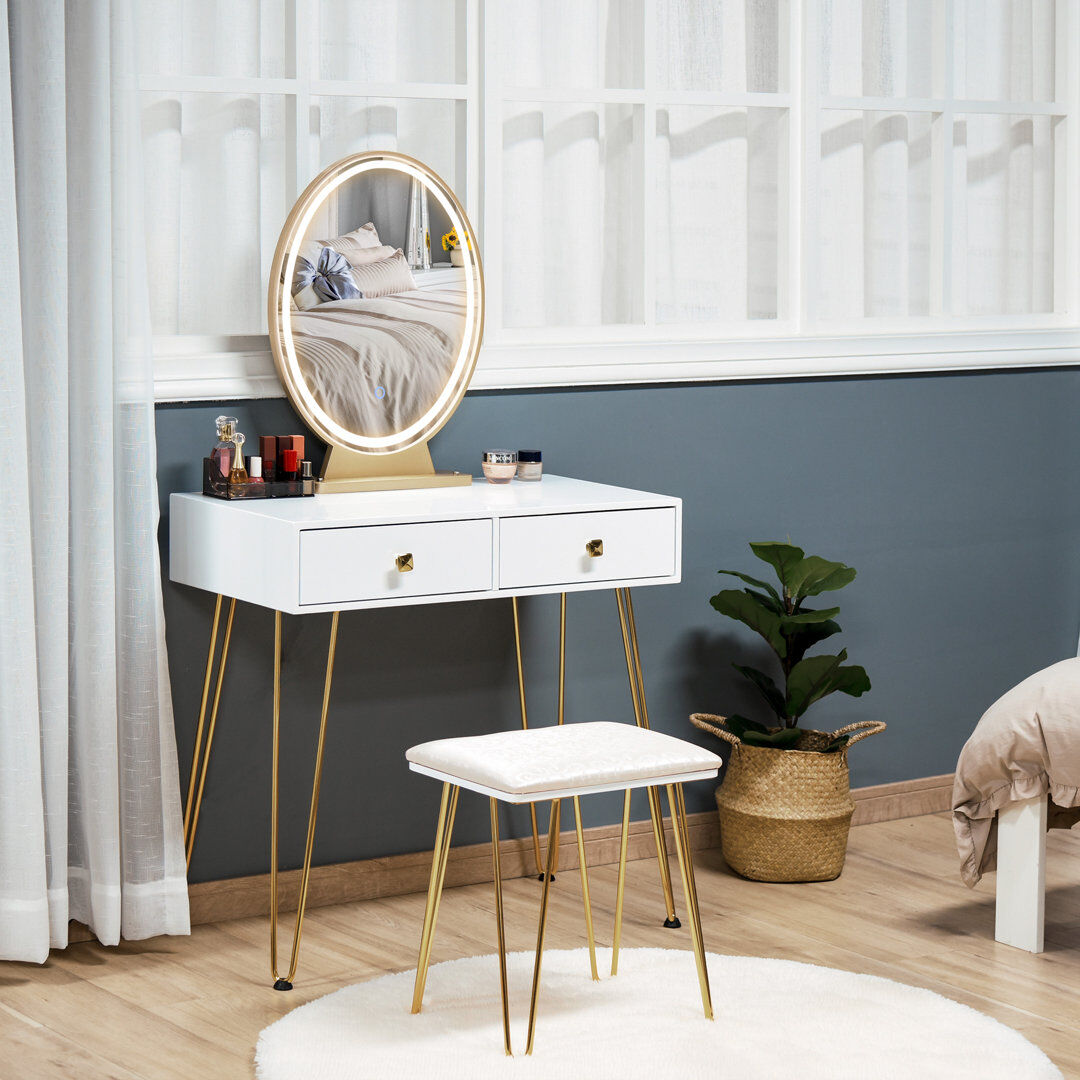 Canora Grey Nutt Dressing Table Set White;Gold 136cm H X 80cm W X 40cm D
