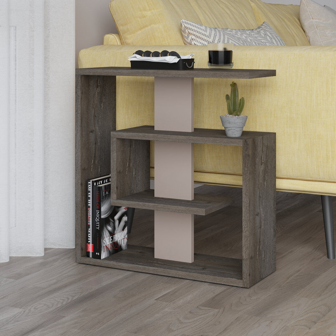 Zipcode Design Saly Modern Side Table with Storage Shelves for Living Room Dark Coffee/Light Mocha 57cm H X 55cm W X 20cm D