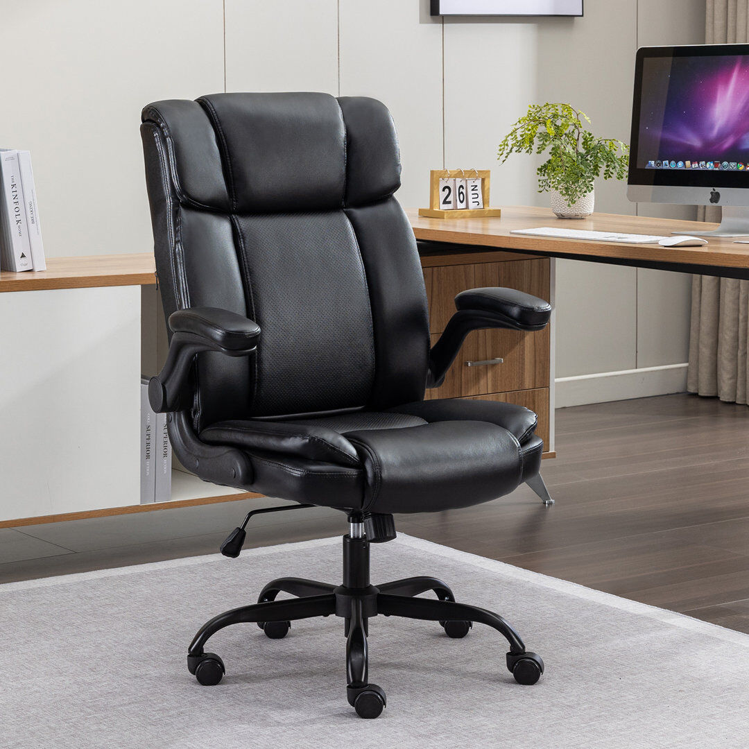 Inbox Zero High Back PU Leather Ergonomic Executive Office Chair Black 113cm H X 64.5cm W X 70cm D