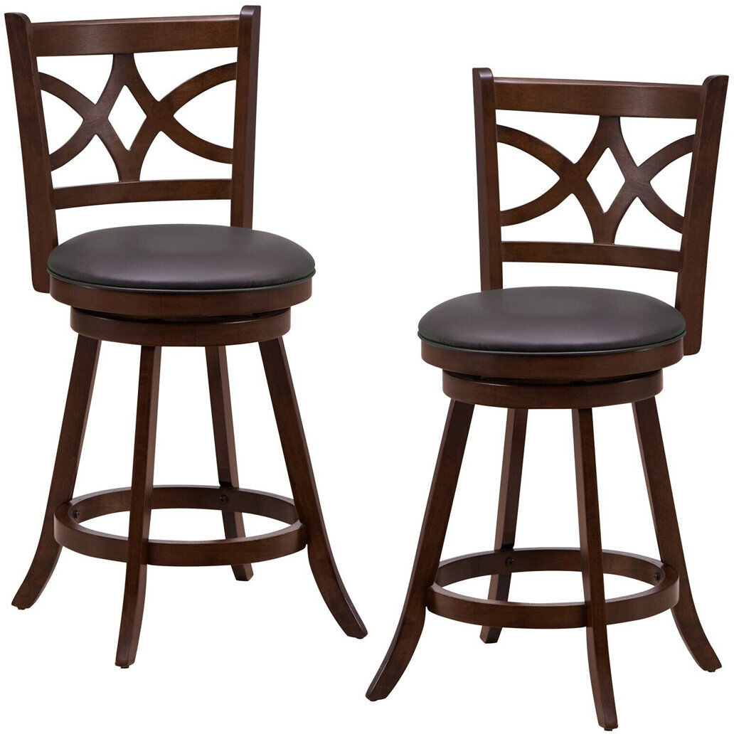 Fleur De Lis Living Set Of 2 Bar Stools Counter Height Chair Pub 360 Swiveling Upholstered Seat Extra Tall (61cm Seat Height)