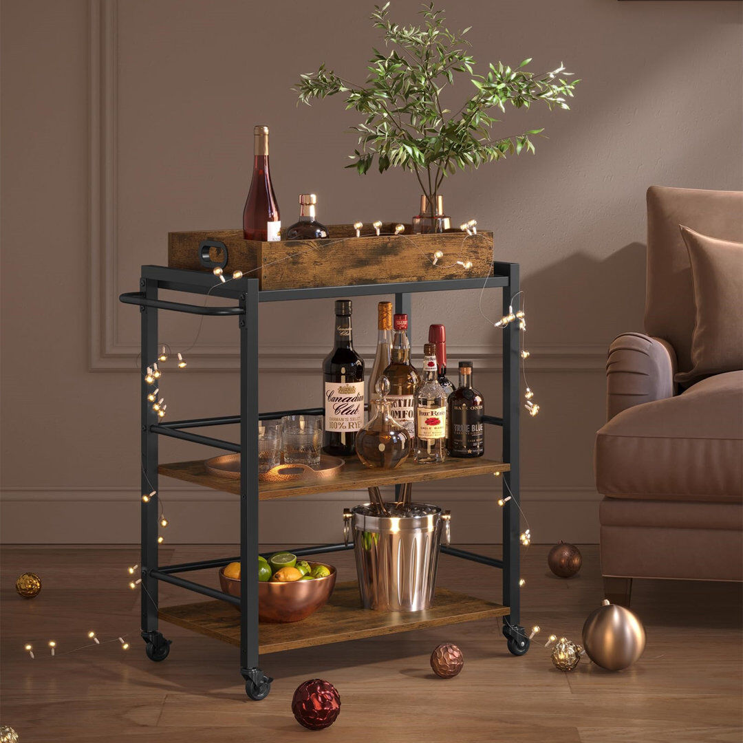 Borough Wharf Kitchen Serving Cart With Removable Tray Brown 86cm H X 65cm W X 40cm D