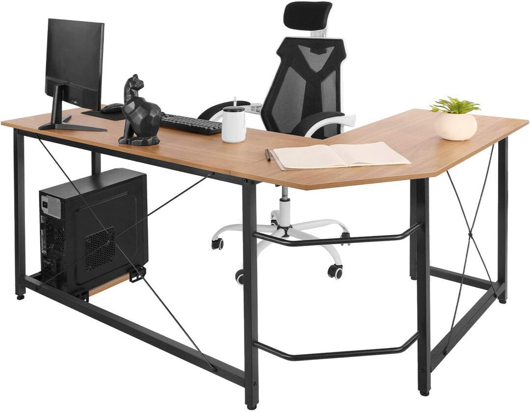 Borough Wharf L-shaped Desk, 66 Inch Sturdy Computer Pc Laptop Table, Home Office Desk, Corner Deskwith Iron Hooks, Gaming Table, Workstation, Larger Gaming Desk, W Yellow 74cm H X 167cm W X 120.5cm D