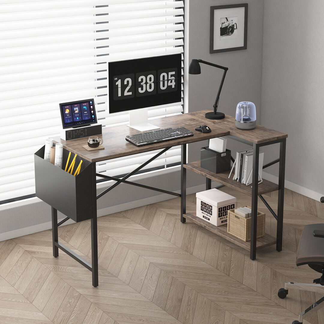 Borough Wharf Abiegail L-Shaped Computer Desk Distressed Wood 74" H x 100" W x 75" D