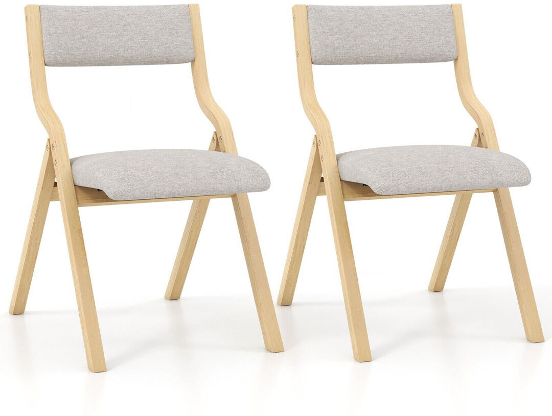 Latitude Run Set Of 2 Padded Folding Chair Wooden Counter Dining Chairs W/ Linen Fabric Seat Grey/Natural Wood 78cm H X 48cm W X 60cm D