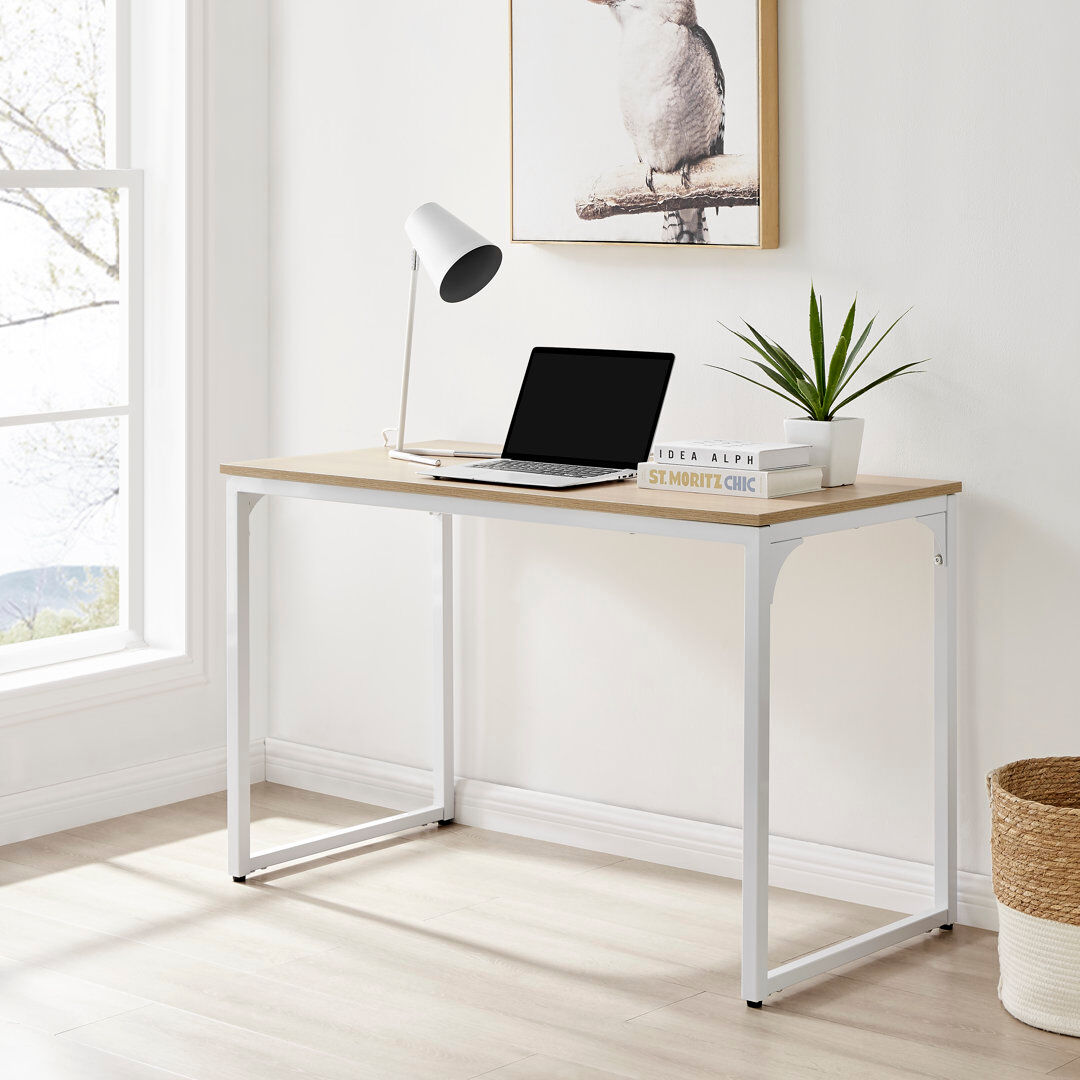 Latitude Run Kynlyn Modern Design Computer Desk - Home Office Desk, Melamine Scratch Resistant Surface Oak Effect Melamine/White 75cm H x 120cm W x 60cm D
