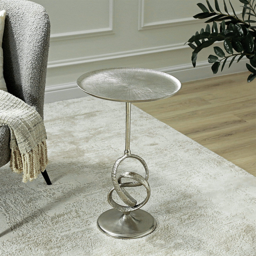 Ivy Bronx Round Metal End Table for Living Room Furniture, 60cm Tall Sofa Side Table, Accent Table Nickel/Silver 60cm H X 40cm W X 40cm D