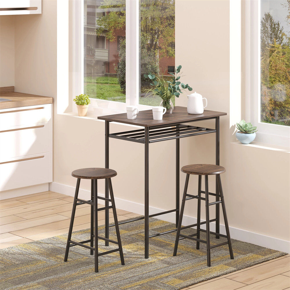 Borough Wharf Bar Table And Stools Set, Footrest And Storage Shelf, Black And Oak Brown/Black 2