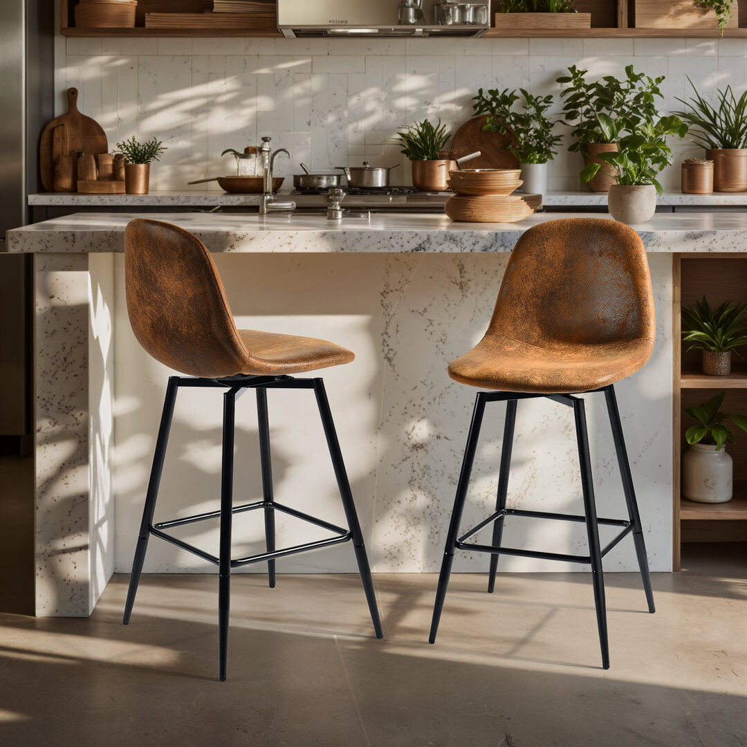Borough Wharf 2-piece Industrial-style Faux Leather Bar Chair Set With Footrest Brown 97cm H X 42cm W X 46cm D