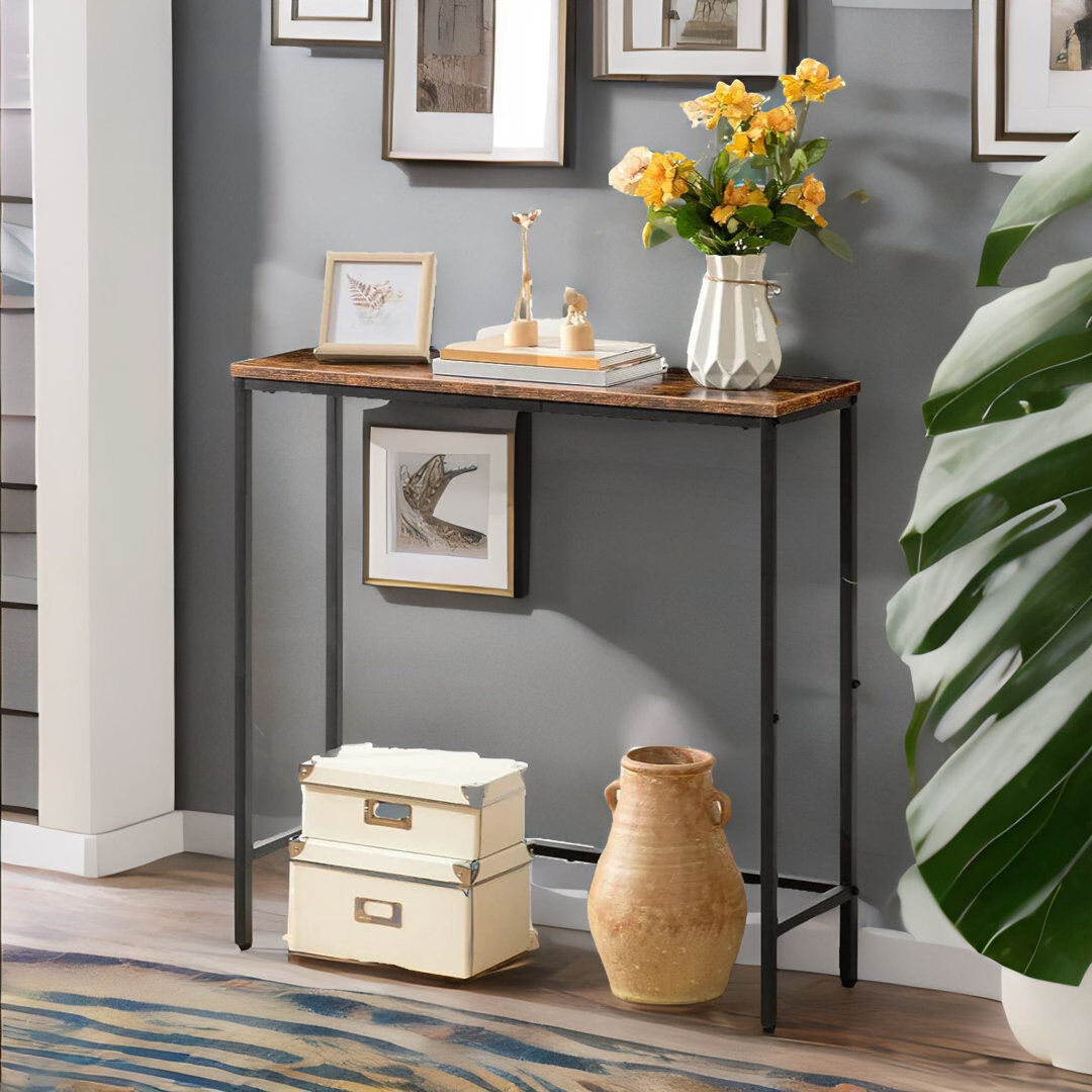 Borough Wharf Bystrc Rustic Industrial Wooden Console Table with Storage Shelf Living Room Entyrway Furniture Rustic Brown 75cm H X 75cm W X 24cm D