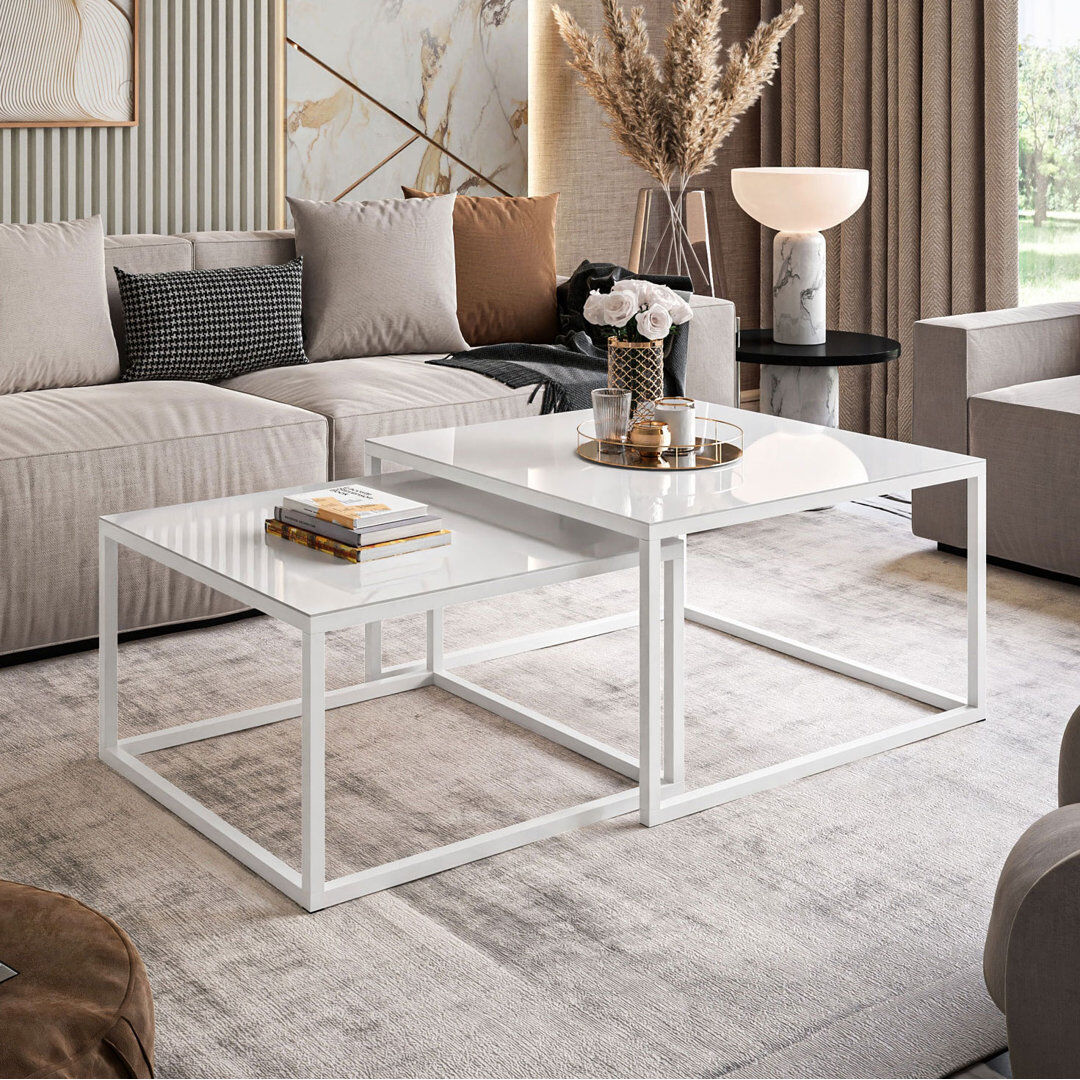 Latitude Run Whitinsville 2 Piece Coffee Table White/White 41cm H x 70cm L x 70cm W