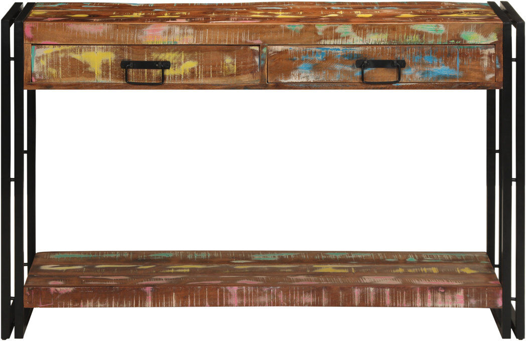 Borough Wharf Console Table Brown, Black Solid Rough Mango Wood, Iron Multicolour 75cm H x 120cm W x 33cm D