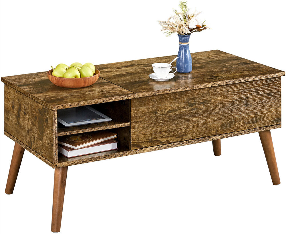 Yaheetech Lift Top Extendable 4 Legs Coffee Table with Storage Brown 45cm H X 100cm W X 48cm D
