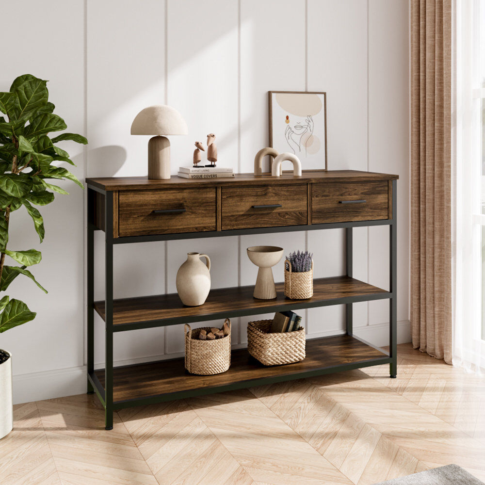 Borough Wharf Abdorassoul 109cm Vintage Console Table: 3-Drawer Storage & Rustic Durability Dark Brown 77cm H X 109cm W X 34cm D