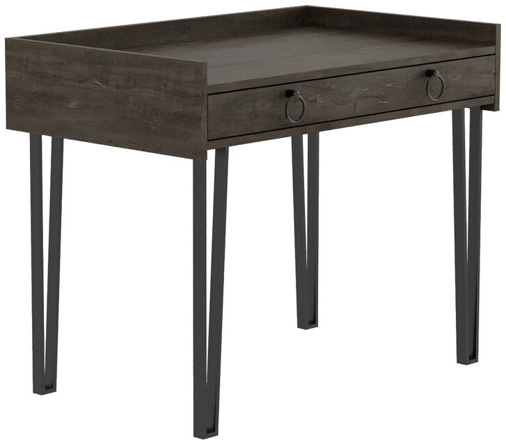 Brayden Studio Roseann Chic Desk with Metal Legs - Compact Desk with Storage Drawer Dark Coffee 100cm W