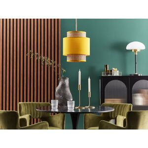 17 Stories Brumunddal 1 - Light Drum Pendant with Wood Accents Yellow 37cm H X 30cm W X 30cm D