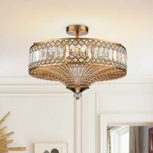 Mercer41 Kessler 6-Light Modern Crystal Semi Flush Mount Ceiling Light Gold 28.5cm H X 50cm W X 50cm D