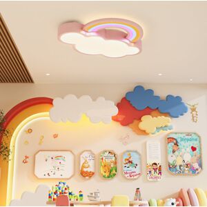 Metro Cloud & Rainbow Led Ceiling Light Dimmable Flush Mount For Children's Bedrooms, Playroom Pink 45cm H X 50cm W X 10cm D