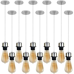 Borough Wharf Bithlo 10x Industrial E27 single Pendant Light Holder Set – Williston Forge Adjustable Ceiling Fittings with 95cm Cable for Home or Commercial Use Chrome 103.5cm H X 10cm W X 10cm D