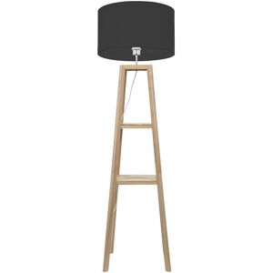 George Oliver Ernstville Quad Base Two Shelf Wooden Floor Lamp with Black Fabric Shade Black 148cm H X 45cm W X 45cm D