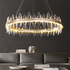 Fairmont Park Ring Chandelier Genuine Crystal 3 LED Colours + Dimmable + Remote Control Gold 21cm H X 80cm W X 80cm D