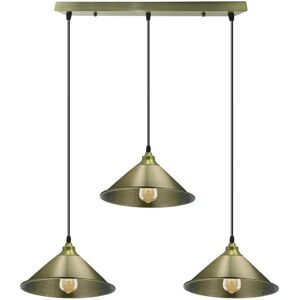 Borough Wharf Green Brass 3 Head Rectangle Base Industrial Vintage Ceiling Pendant Light Shade Hanging Lamp Lights Adjustable Cord E27 Base Electroplated Metal Ligh Green Brass 10cm H X 72cm W X 22cm D