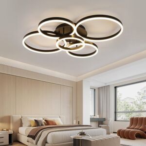 Ivy Bronx Ceiling lamp LED ceiling light living room: living room lamp dimmable 78W with remote control 5-rings bedroom lamp modern acrylic ceiling lighting for Gold 15.5cm H X 94cm W X 75cm D