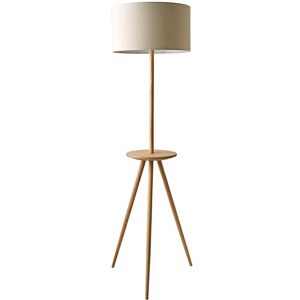 George Oliver Tolono Side Table Black Wood Tripod Floor Lamp with Linen Shade and Bulb Natural 150cm H X 45cm W X 45cm D