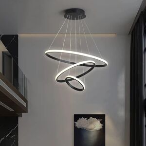 Ivy Bronx Modern 3-Ring LED Ceiling Chandelier – Adjustable Round Light for Living Room, Bedroom Matte Black 80cm H x 60cm W x 40cm D
