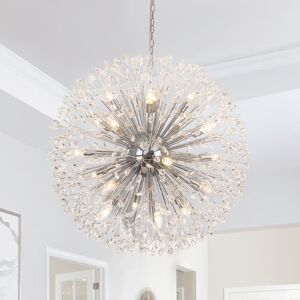 Canora Grey Dandelion 20-Light Modern Round Sputnik Crystal Chandelier Starburst Ceiling Light Chrome 90cm H X 90cm W X 90cm D