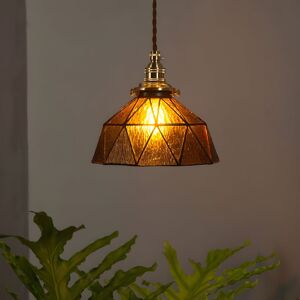 Breakwater Bay Rockview 1 - Handcrafted Brass and Glass Pendant Light – Art Deco Hanging Lamp for Warm Kitchen Lighting, High-Quality Ceiling Lampshade Brass 14cm H X 20cm W
