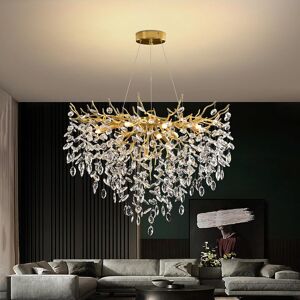 Canora Grey Berlene Modern Chandelier Crystal Golden, Large Luxury Raindrop Pendant Light for Kitchen Island, Dining Room Gold 31.5cm H x 31.5cm W x 19.7cm D
