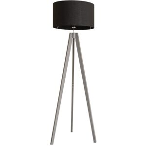 George Oliver Byersville Grey Wood Tripod Floor Lamp with Black Fabric Lamp Shade Black 150cm H X 45cm W X 45cm D