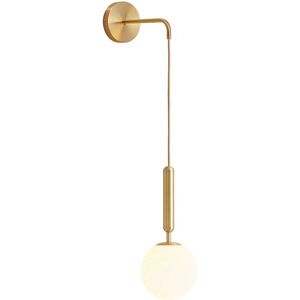 Ivy Bronx Vintage Industrial Wall Lamp Sconces,15Cm White Glass Globe & Black Metal Drop Wall Light Fixture For Bedroom,Living Room (White Glass & Black Metal) Gold/White 20cm H X 15cm W X 23cm D