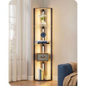 Metro 163Cm Led Corner Floor Lamps With Glass Shelves, 4 Layers Wood Dimmable Standing Lamp 163cm H X 25.5cm W X 42.5cm D