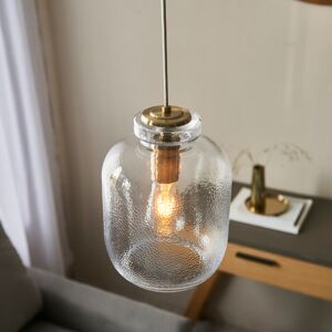 Metro Akilia 1 - Light Jar Pendant Clear Textured Glass;Antique Brass Plate 26.5cm H X 20cm W