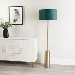 Heritage Hues Lexy Forest Green Velvet Drum Shade with Brushed Chrome Dimmable Floor Lamp with LED Bulb Antique Brass/Forest Green 150cm H X 45cm W X 45cm D