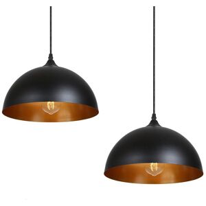 Borough Wharf 2 Pack Industrial Suspended Ceiling Pendant Light Fixtures Metal Vintage Lampshades Matte Black 15cm H X 30cm W X 30cm D